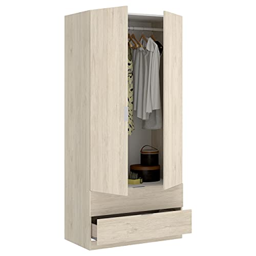 Armario ropero 2 puertas de madera natural con cajones DEKIT 8