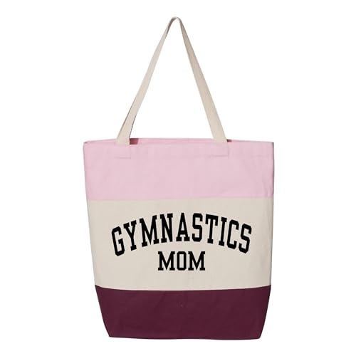 Gymnastics Mom Bag, Mothers Day Gift, Gymnastics Mama Bag, Cute Mom Gift, (Tri-Color Tote Bag 11L 15" L x 15" H x 3" D 100% cotton. 20" self-fabric handle. 9" handle drop.)