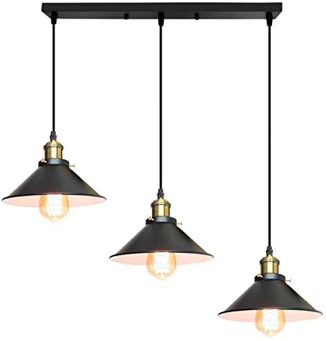 iDEGU Industrial Pendant Lamp Shapes, 3 in 1 Vintage Edison Style Metal Pendant Light Shades for E27 Ceiling Lights for Kitchen Bar Loft - Ø22cm, 3-Light, Black