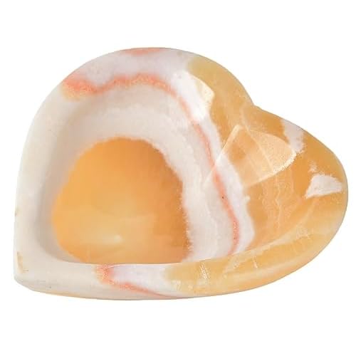 AMOYSTONE Natural Onyx Heart Bowl Yellow Agate Plate 4.7" Crystal Quartz Bowl for Reiki Healing Meditation Collection