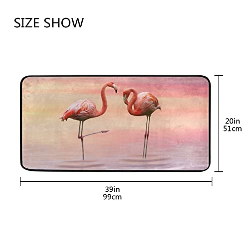 Pink Flamingos Bathroom Area Rugs Tropical Birds Romantic Love In Lake Bath Runner Floor Mat Washable Non-Slip Shower Carpet For Kitchen Living Room 39X20 Inch #TOP4