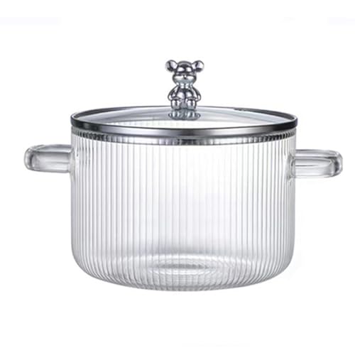 reamhome Cacerola de vidrio transparente, olla de sopa con calefacción y asas duales, cacerola de vidrio con tapa, color plateado