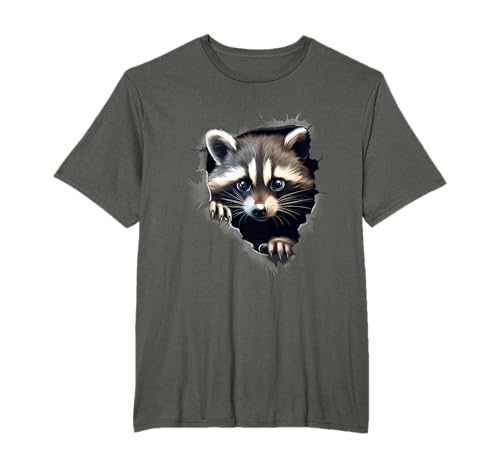 Waschbär Motiv Natur Tierwelt Tierliebhaber Portrait T-Shirt