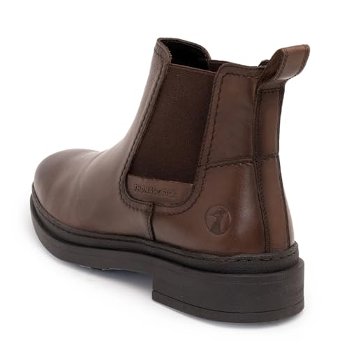Image of Thomas Crick Men's Genuine Leather Mid-Top Chelsea Boots - Slip-On Ankle Boots with Pull Tab, Ortho Comfort in-Sock & Cleated Grip Outsole for Formal or Casual Wear