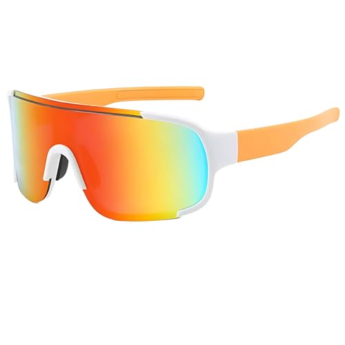 Image of Windproof Wraparound Shield Sports Sunglasses for Men Women Stylish | UV Protected Durable Mirrored Cricket Driving Cycling Riding Goggles | Anti Glare Cooling Shades