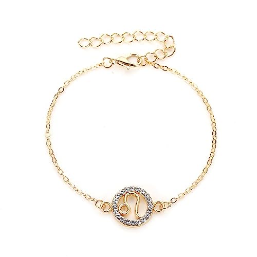 LODMLOER Löwe-Zwölf-Sternzeichen-Armband Mit Diamanten – Modisches Armband Mit Rundem Ausschnitt, Widder, Stier, Zwillinge, Krebs, Löwe, Sternzeichen, Schmuck, Studentenpaar, Geschenk, Löwe