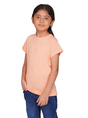 Image of Kids Round Neck Girls Tshirt | Short Sleeves | Natural Organic 100% Cotton Soft Comfortable Fabric | Plain Color Original Branded Half Sleeve | School t-Shirt for Girl Kid | Sleepwear Everyday Casual