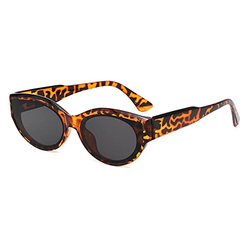 Lunettes de soleil ovales rétro imprimé léopard avec protection UV400 taille unique