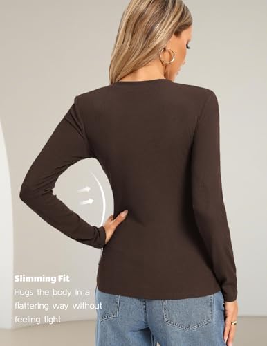 Image of Kate Kasin Fall Women Fitted Long Sleeve Shirt, Ribbed Knit Crewneck Top