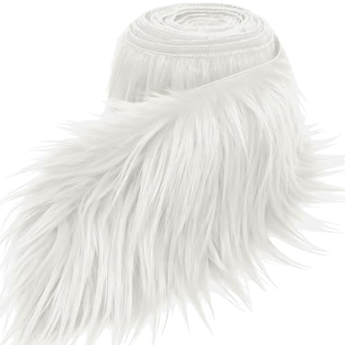 White 2x60Inch Faux Fur Shaggy Plush Fabric Precut Strips Fluffy Fuzzy Faux Fur Craft Beard Hair Beard Miniature Dolls Rugs Mats Gift Winter Halloween Christmas Costume Party Decor
