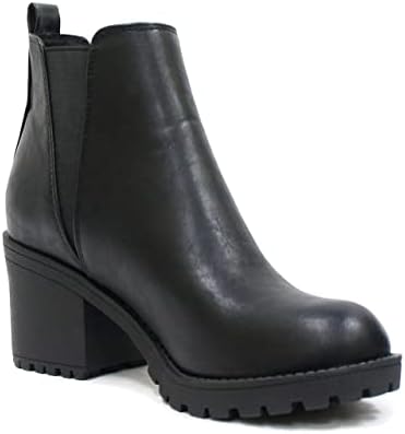 SODA ORIGAMI ~ WOMEN LUG SOLE MID HEEL FASHION ANKLE BOOTIE W/DOUBLE ELASTIC GORE 4 SODA ORIGAMI ~ WOMEN LUG SOLE MID HEEL FASHION ANKLE BOOTIE W/DOUBLE ELASTIC GORE