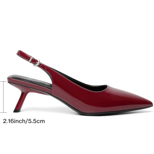 Image of Mostrin Kitten Heels for Women Pointed Toe Pumps Patent Leather Low Heel Slingback Heels with Buckle Dress Shoes for Dating Party Working