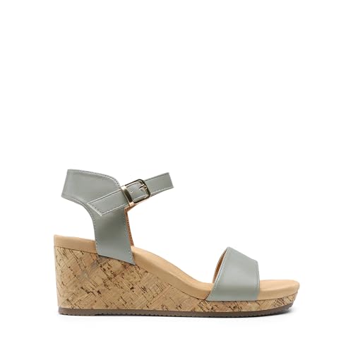DREAM PAIRS DREAM PAIRS Women's Open Toe Buckle Ankle Strap Platform Wedge Sandals for Women Summer Dressy Shoes,Size 9,Grey/Pu,NINI-8