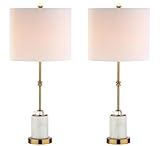 JONATHAN Y JYL5003A-SET2 Set of 2 Table Lamps Harper 27' Marble/Crystal LED Table Lamp Modern Contemporary Bedside Desk Nightstand Lamp for Bedroom Living Room, White/Brass Gold