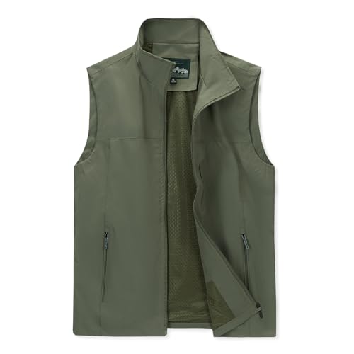 LBL Men’s Fishing Vest Outdoor Safari Utility Vest Casual Quick Dry Gilets Summer Lightweight Sleeveless Jacket Photography Travel Waistcoat Tops with Multi Pockets APH097 Army Green L