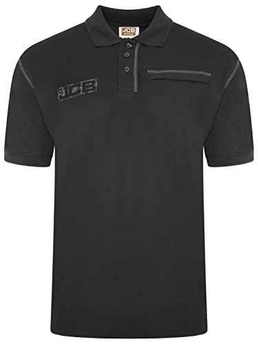 JCB Workwear - Polo de trabajo comercial - Camisa para hombre para acentos de trabajo - Bolsillo con cremallera para teléfono - Camisa 100% algodón - Negro - Talla M, Negro