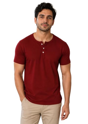 Image of London Hills T Shirt for Man | Men Henley Neck Tshirts | Tshirt Shirts Men | Gym T Shirts for Mens Workout T-Shirts for Man Cotton Stylish Henly Neck T Shirt Half Sleeve Regular Fit Solid Multicolour