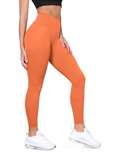 ODODOS Tummy Control 7/8 Compression Leggings with Inner Pocket for Women, 25" High Waist Workout Running Yoga Pants, Papaya, Medium