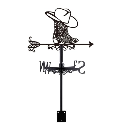 SUPERDANT Cowboy Boots Weathervane Western Style Weather Vane for Yard Metal Wind Vanes Roof Mount for Outside Garden Black Weathervanes Farmhouse Farm Barn Sheds Patio Outdoor Decorations Gifts