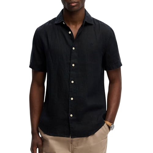 Superdry Men's Riviera S/S Linen Shirt, Eclipse Navy, XXL