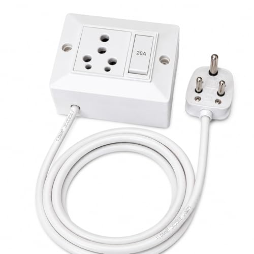 Image of 16A Extension Board with Switch, 2 Meter 1.5 Sq mm 100% Copper Wire, Heavy Duty Power Extension Socket for Refrigerator, Microwave, Washing Machine, Geyser & Iron