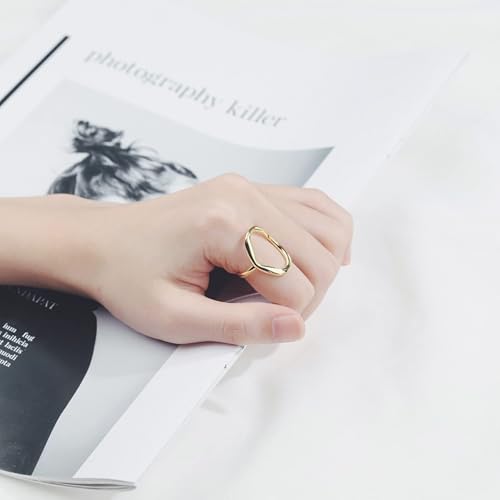 Iqpdyv Oval Round Loop Open Statement Ring For Women 18K Gold Plated Ring Classic Oval Adjustable Ring Dainty Promise Minimalist Rings For Women thumb #3