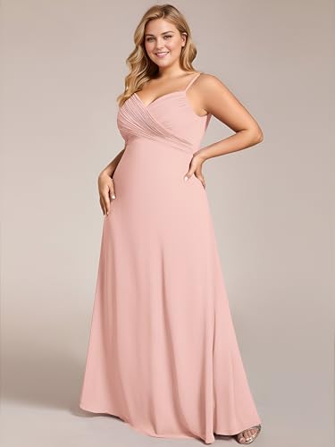 Image of Ever-Pretty Women's Chiffon Pleated Spaghetti Straps Sleeveless A Line Plus Size Bridesmaid Dresses Formal Gown Pink US14