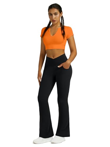 Image of Flare Leggings for Women with Pockets 2pack High Waisted Crossover Flare Leggings Bootcut Yoga Pants