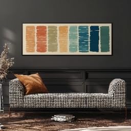 Tableau panoramique abstrait pour habiller le vide au-dessus du lit