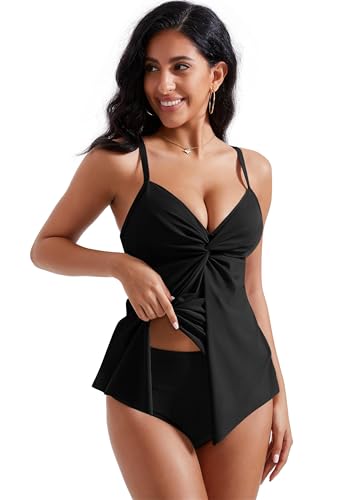 RXRXCOCO Womens Tankini Push Up Tummy Control Swimsuit Knot Front Bathing Suit4