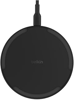 Belkin 15W Wireless Charger Charging Station for iPhone 16, iPhone 15/14/13 Series, AirPods, Samsung Galaxy S25, Galaxy S24, Pixel Cable Included (without Power Source) - Black
