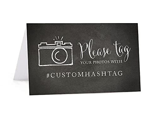 Andaz Press Personalized Hashtag Table Tent Place Cards, Double-Sided, Chalkboard,