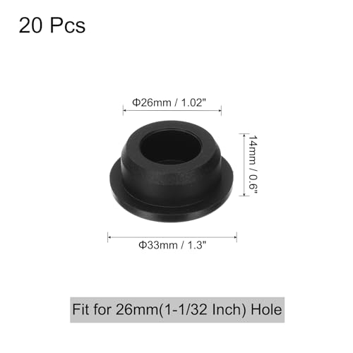 Image of uxcell 20 Pcs Hole Plugs, Heat Resistant Silicone Flush Type Fastener Hole Cover Plug for 26mm(1-1 /32 Inch) Hole, Round Snap Locking Tubing Plug Hole for Furniture Cabinet, Black