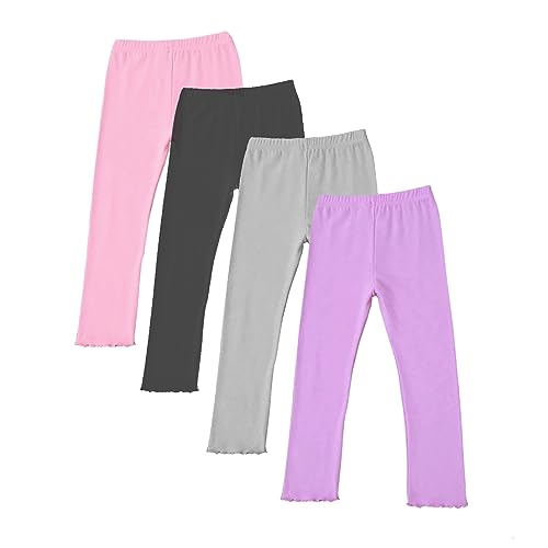 Image of Kids Girls Leggings 4 Pack Multicolor Full Length Lightweight and Comfortable Pant Trouser Girl Active Leggings 3-4Years（100）