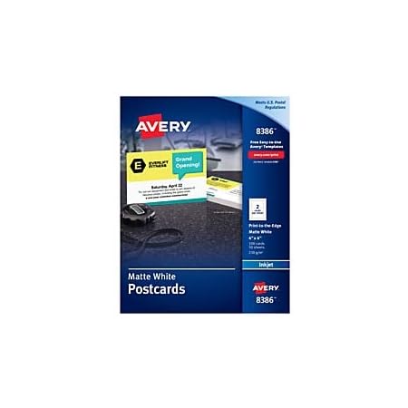 Amazon.com : Avery 8386 Postcards, Inkjet, 4 x 6, 2 Cards/Sheet, White ...