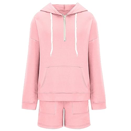 Survêtement confortable femme : ensemble short et pull à capuche léger pour l'été