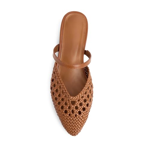 Image of Mesh Mules for Women Comfy Raffia Woven Strap Closed Pointed Toe Mule Flats Casual Slip on Dress Slides Flats