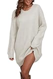 Cakulo Womens Checkered Sweater Dress Oversized Fall Winter Long Pullover Sweaters Casual Loose Knit Dresses 2025 White L