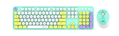 Image of Coconut Vintage Retro Wireless Keyboard & Mouse Combo Set 2.4G Mixed Color with Round 104 Keycaps (Green)