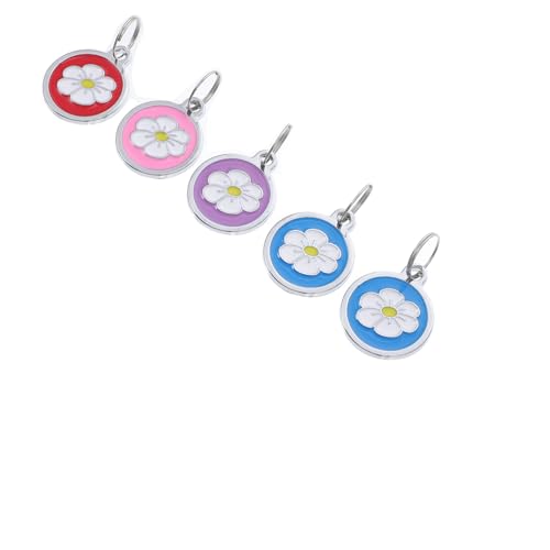 PEPLAYTAL 5Pcs Cartoon Flower Pet Id Tags Engraved Dog Collar Tags and Durable Pet Hanging Tags for Dogs and Cats