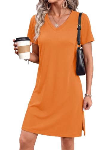 Image of RUMIA Summer Dresses for Women 2026 V-Neck Casual Sundresses T-Shirt Dress