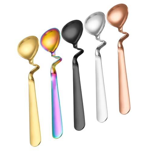 SOIMISS 5piezas Cuchara Para Cucharas De Postre Para Helado Multiusos Mango Curvo Para Colgar Tazas Prácticas Para Fiestas Acero Inoxidable Para Pudín Decorativas Para Mezclar