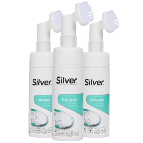 Silver Sneaker Foam Cleaner with Built-In Brush, Safe on Leather, Suede, Canvas, Premium Shoe...