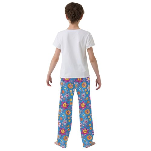 ALAZA Colorful Flower Pajamas Bottoms with Pockets Comfy Pjs Sleepwear Elastic Waistband Pajamas Pants Lounge Pants for 6-14 Years3