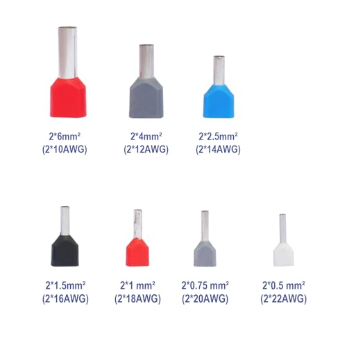 Fidioto 20AWG Dual Barrel Ferrules Terminal, AWG 20/0.75mm² Twin Ferrule Connectors Wire Ends Terminals Pins for Car Audio, Electronics, Communication Equipment