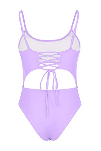 Image of Meyeeka Womens Scoop Neck Cut Out Front Lace Up Back High Cut Monokini One Piece Swimsuit