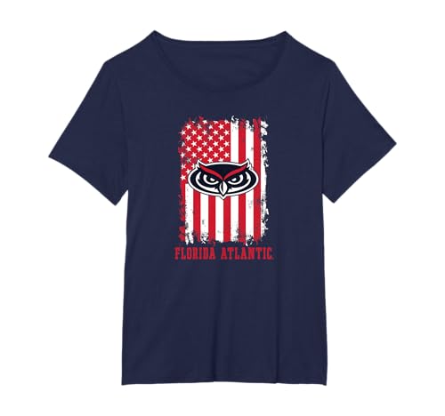Florida Atlantic Owls Patriotic Retro American Flag Navy T-Shirt