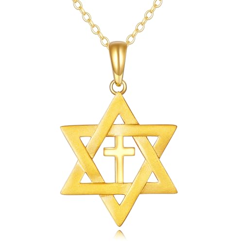 KECHO 14K Solid Gold Star of David Necklace Cross Pendant 14K Real Gold Jewelry Gifts for Women - Main Image