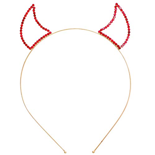 Rosemarie Collections Women's Spooktacularly Fun Devil Horns Decorative Crystal Rhinestone Halloween Hair Clip Bobby Pins (Gold Tone and Red)