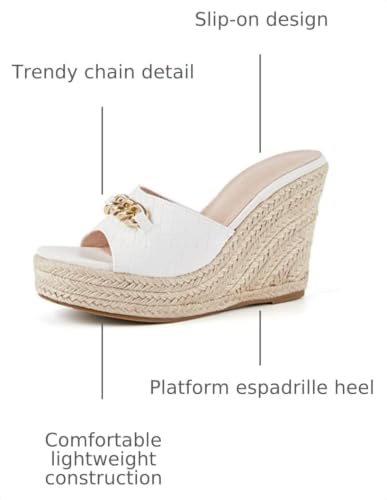 Image of Coutgo Women's Wedge Sandals Platform Espadrille Heel Chain Slip On Casual Summer Slides